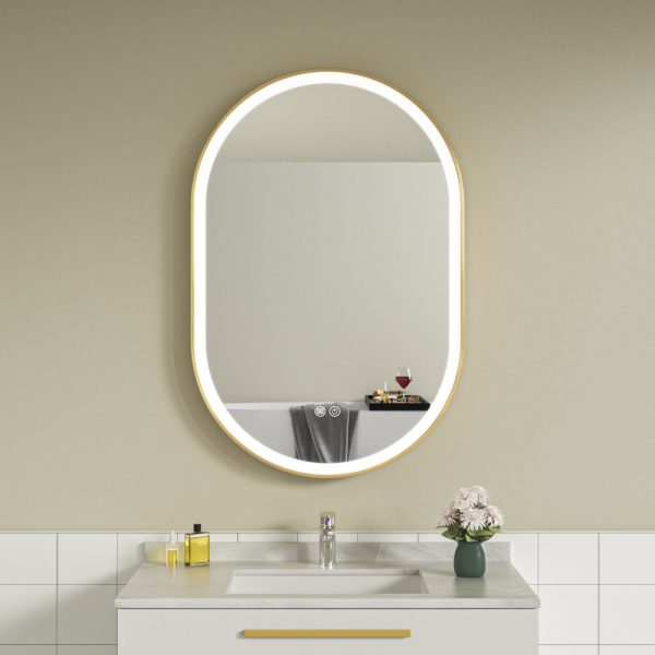 Oglinda baie led 60x100 cu rama auriu